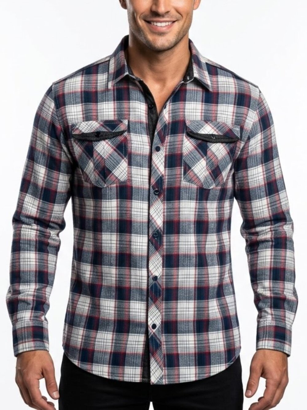 Burnside Black Grunge Plaid Button Up Flannel Shirt Lightweight Size L